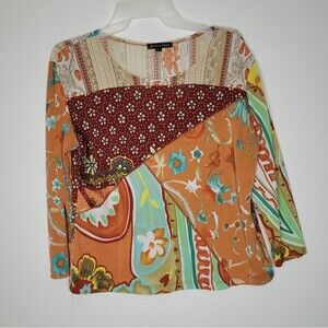 Jessica Max multicolored mismatched patchwork hippie boxy top size large